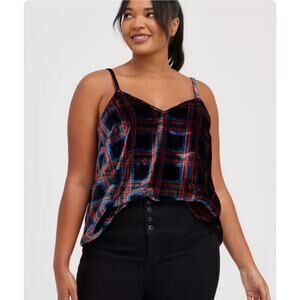 NEW Torrid Sophie Velvet Swing Cami Top Tartan Plaid Black 1X Preppy Academia
